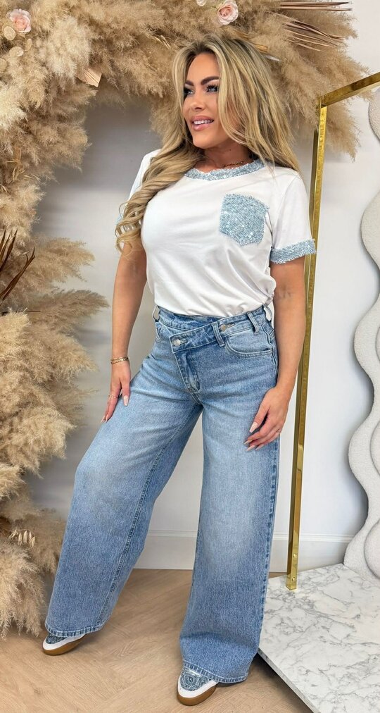 DAZY TWEED DETAIL TEE BLUE