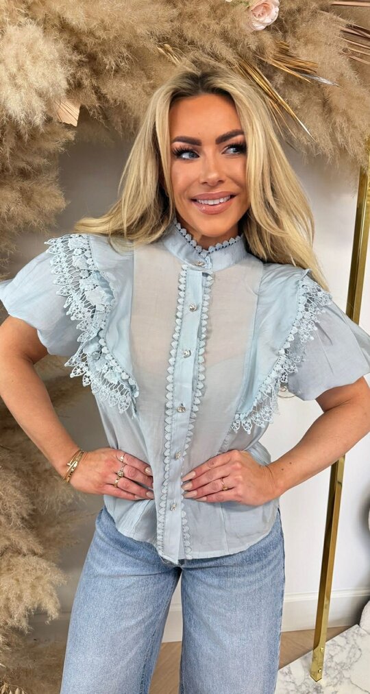 DIAMOND BUTTON LACE BLOUSE 8528 BLUE DIAMOND BUTTON LACE BLOUSE 8528 BLUE