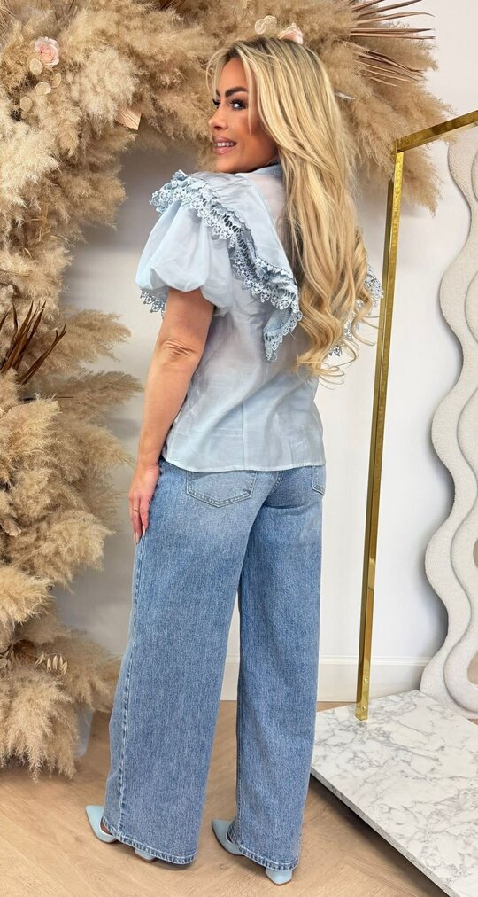 DIAMOND BUTTON LACE BLOUSE 8528 BLUE DIAMOND BUTTON LACE BLOUSE 8528 BLUE