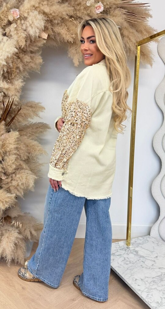 SEQUIN SLEEVE DENIM BLOUSE 1006 YELLOW SEQUIN SLEEVE DENIM BLOUSE 1006 YELLOW