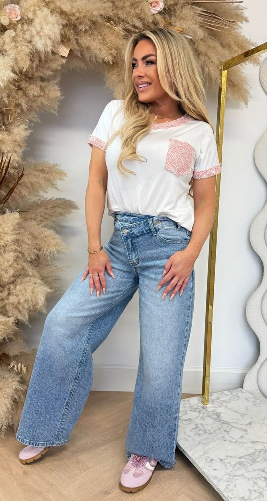 DAZY TWEED DETAIL TEE PINK DAZY TWEED DETAIL TEE PINK