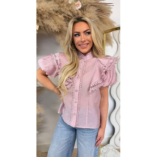 DIAMOND BUTTON LACE BLOUSE 8528 PINK DIAMOND BUTTON LACE BLOUSE 8528 PINK