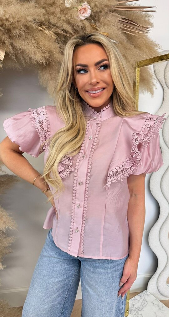 DIAMOND BUTTON LACE BLOUSE 8528 PINK DIAMOND BUTTON LACE BLOUSE 8528 PINK