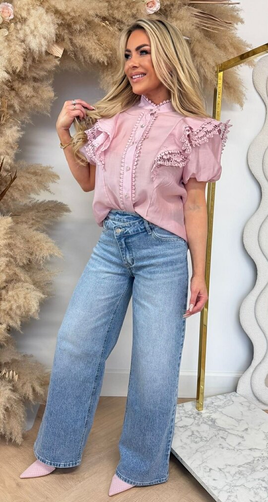 DIAMOND BUTTON LACE BLOUSE 8528 PINK DIAMOND BUTTON LACE BLOUSE 8528 PINK