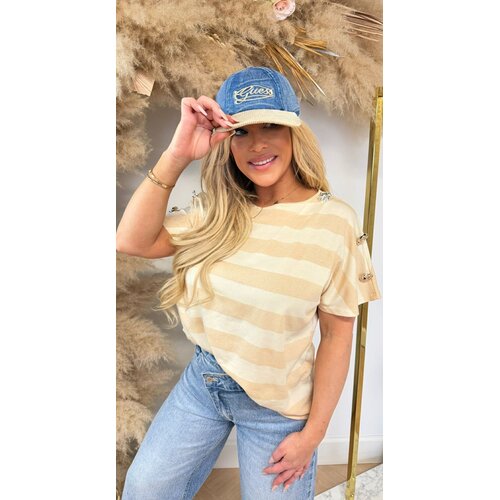 AIMEE STRIPE BUTTON TEE BEIGE