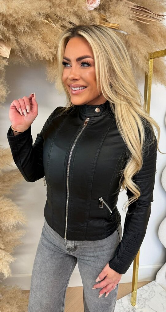 MISS BIKER LEATHER LOOK JACKET 8805 BLACK