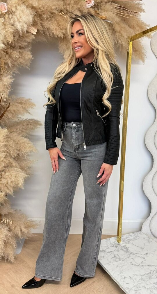 MISS BIKER LEATHER LOOK JACKET 8805 BLACK