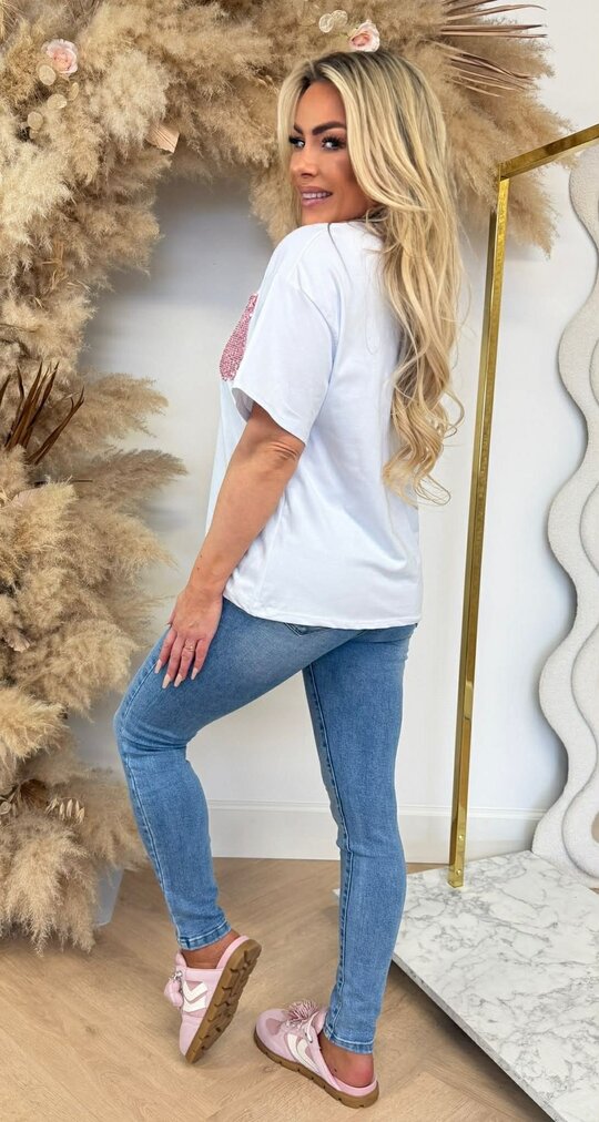 LUCY PINK PAILLET TEE WHITE