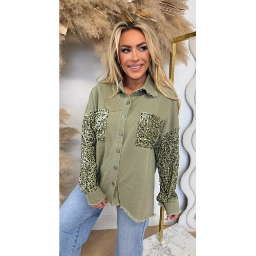 SEQUIN SLEEVE DENIM BLOUSE 1006 GREEN