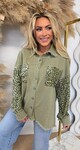 SEQUIN SLEEVE DENIM BLOUSE 1006 GREEN SEQUIN SLEEVE DENIM BLOUSE 1006 GREEN