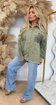 SEQUIN SLEEVE DENIM BLOUSE 1006 GREEN SEQUIN SLEEVE DENIM BLOUSE 1006 GREEN
