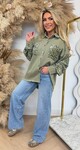SEQUIN SLEEVE DENIM BLOUSE 1006 GREEN SEQUIN SLEEVE DENIM BLOUSE 1006 GREEN