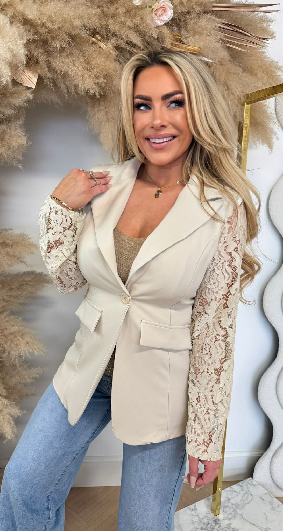 LACE SLEEVE BLAZER 5194 / 3394 BEIGE LACE SLEEVE BLAZER 5194 / 3394 BEIGE