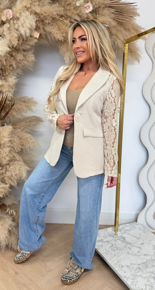 LACE SLEEVE BLAZER 5194 / 3394 BEIGE LACE SLEEVE BLAZER 5194 / 3394 BEIGE