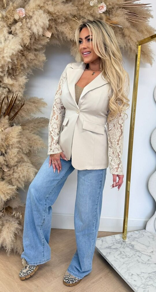 LACE SLEEVE BLAZER 5194 / 3394 BEIGE LACE SLEEVE BLAZER 5194 / 3394 BEIGE