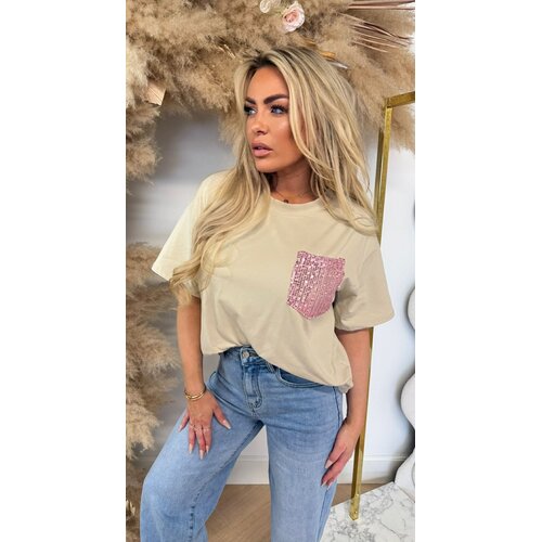 LUCY PINK PAILLET TEE BEIGE