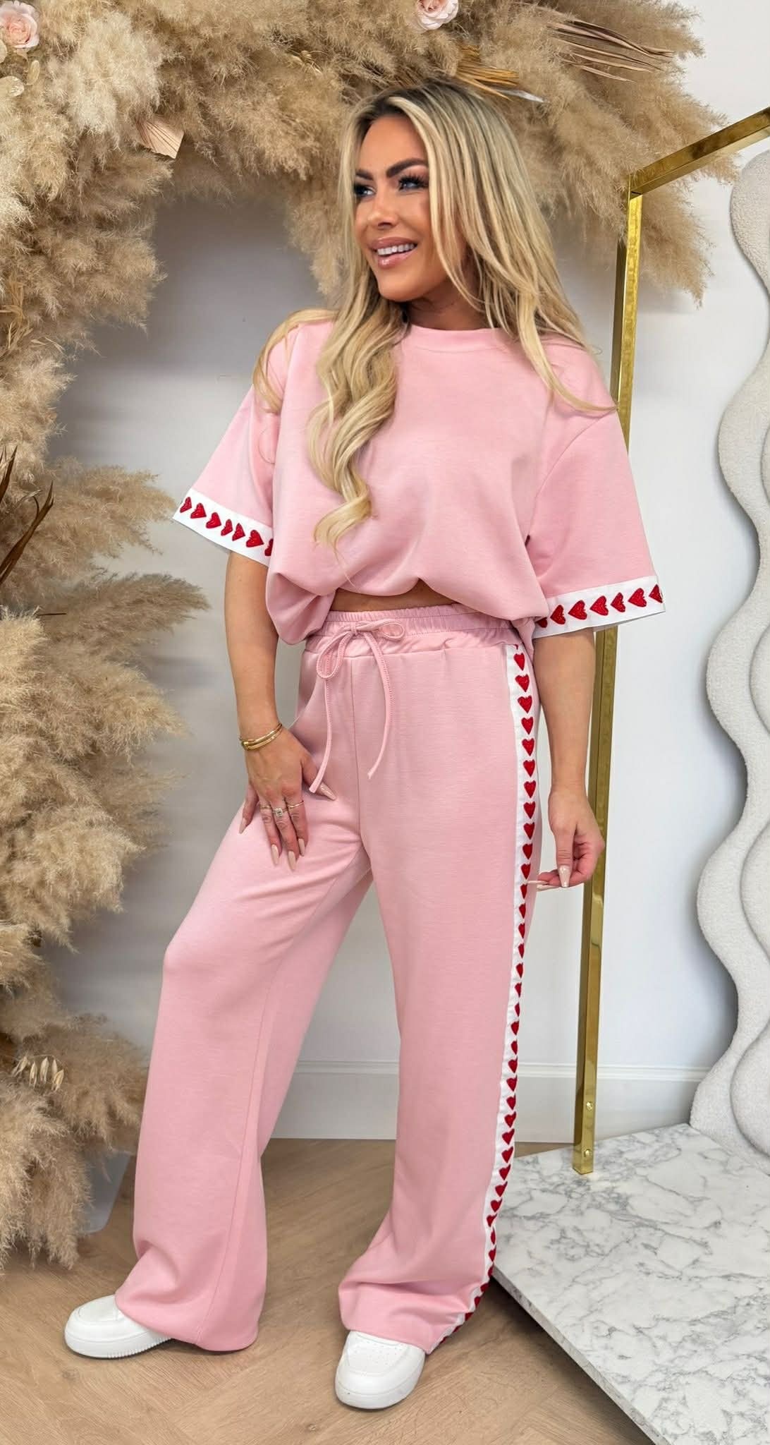 STRIPE HEARTS SET PINK