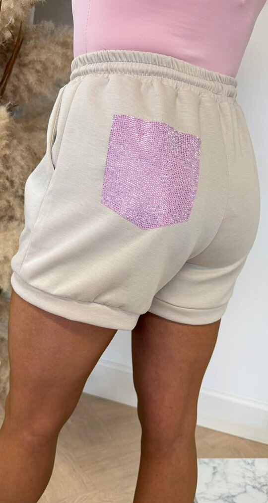 GLITTER POCKET SHORT BEIGE