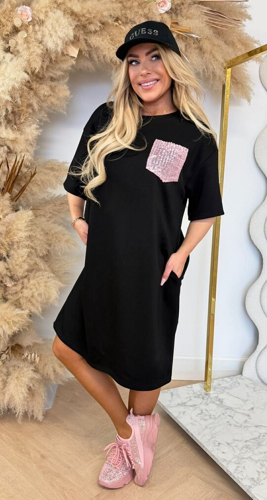 GLITTERY POCKET DRESS BLACK