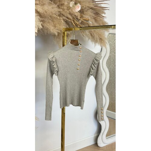 BUTTON ROEZEL STRETCH TOP TAUPE