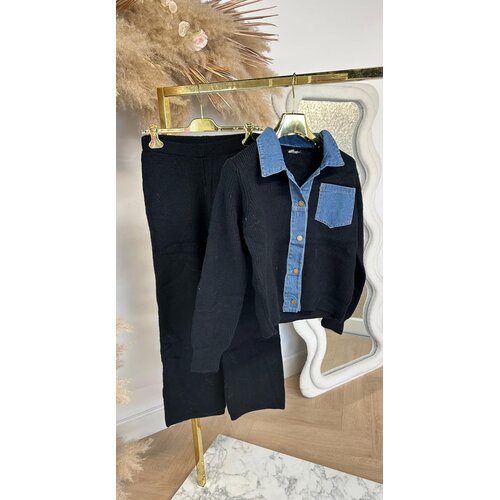 DENIM KNITTED 2 PIECE SET E2040 BLACK