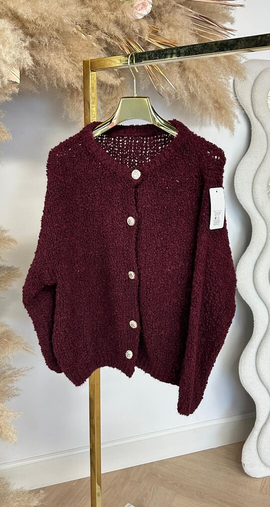 TEDDY FLUFFY BUTTON VEST BURGUNDY