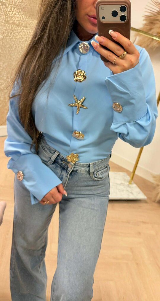 BIG BUTTON TREND BLOUSE BLUE