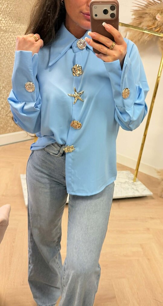 BIG BUTTON TREND BLOUSE BLUE