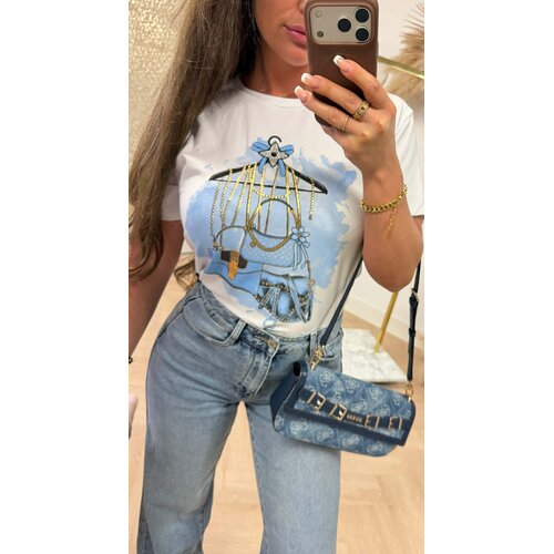 CUTE BAG PRINTY TEE *L*  BLUE