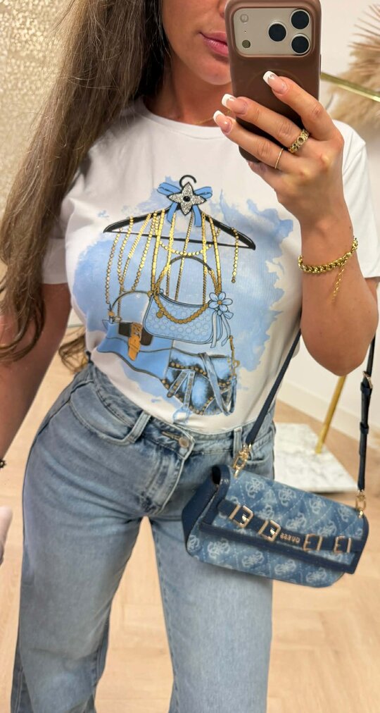 CUTE BAG PRINTY TEE *L*  BLUE