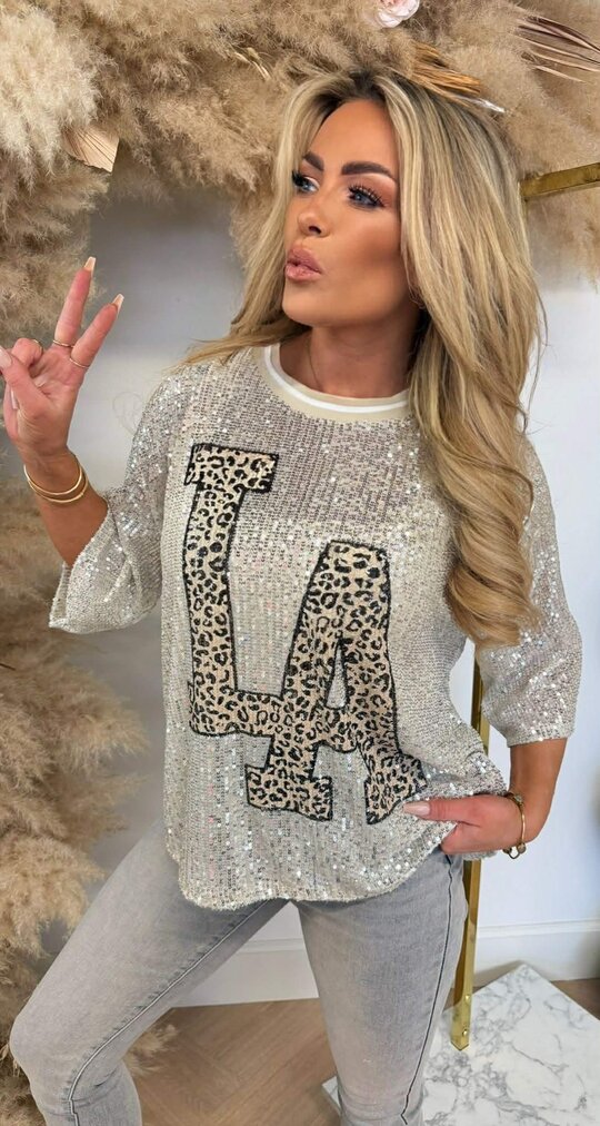 LA PRINTY SEQUIN TEE BEIGE