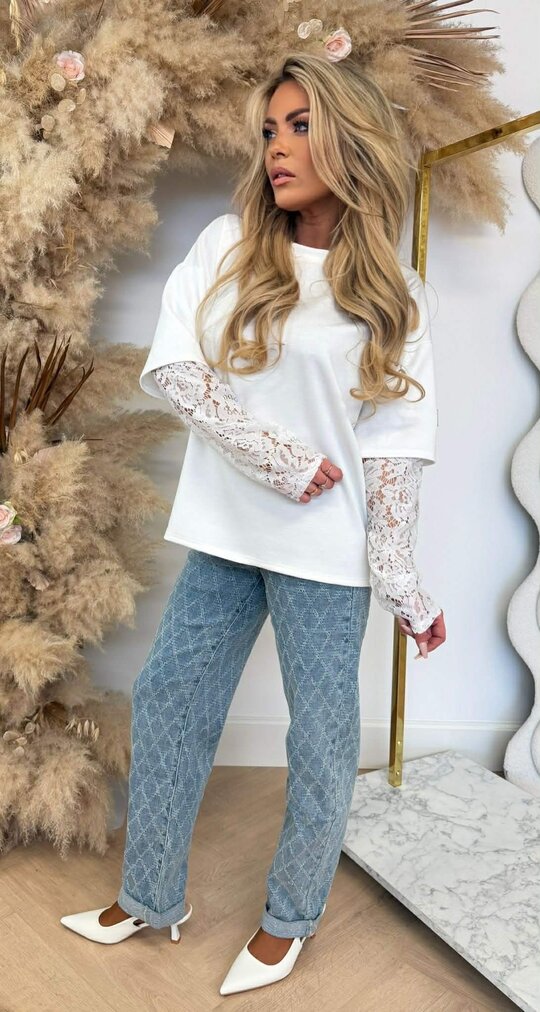LUXURY LACE SLEEVE TOP WHITE