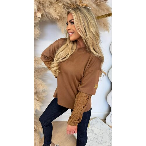 LUXURY LACE SLEEVE TOP BROWN