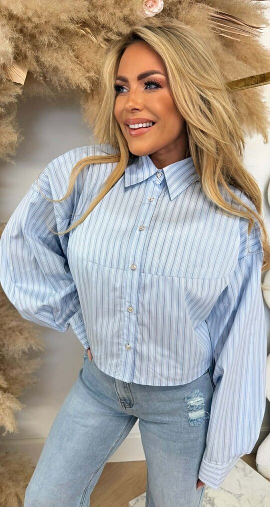 CROPPED STRIPE BLOUSE 50204 BLUE