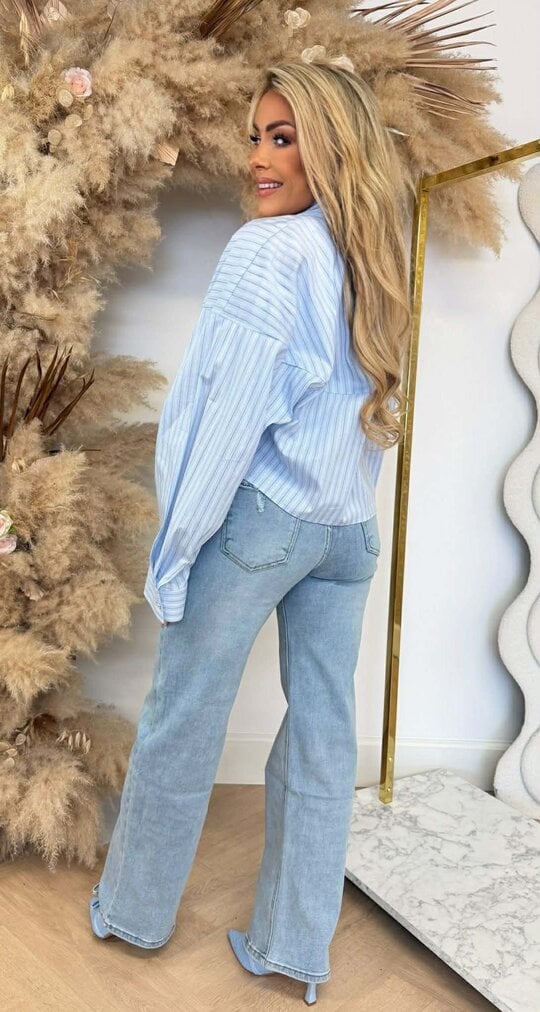 CROPPED STRIPE BLOUSE 50204 BLUE