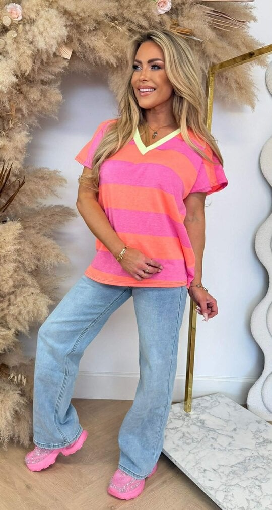 STRIPE NEON V SHIRT 11281 NEONYELLOW