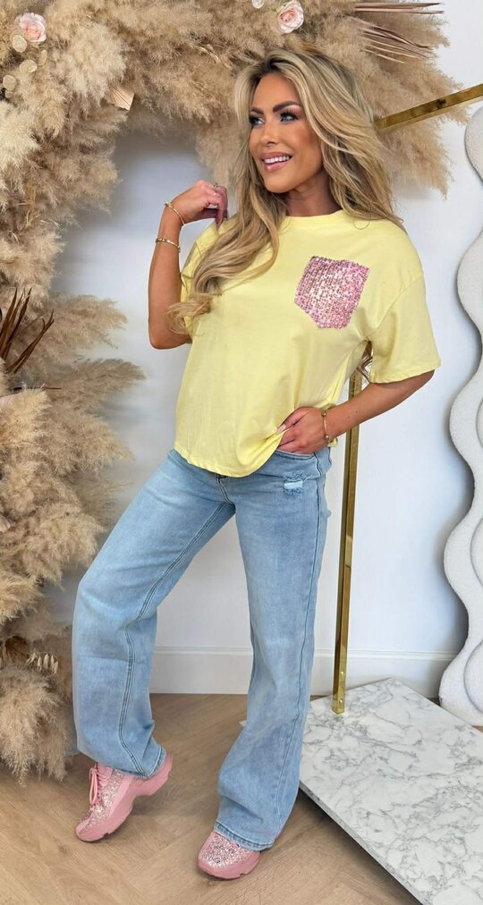 LUCY PINK PAILLET TEE YELLOW