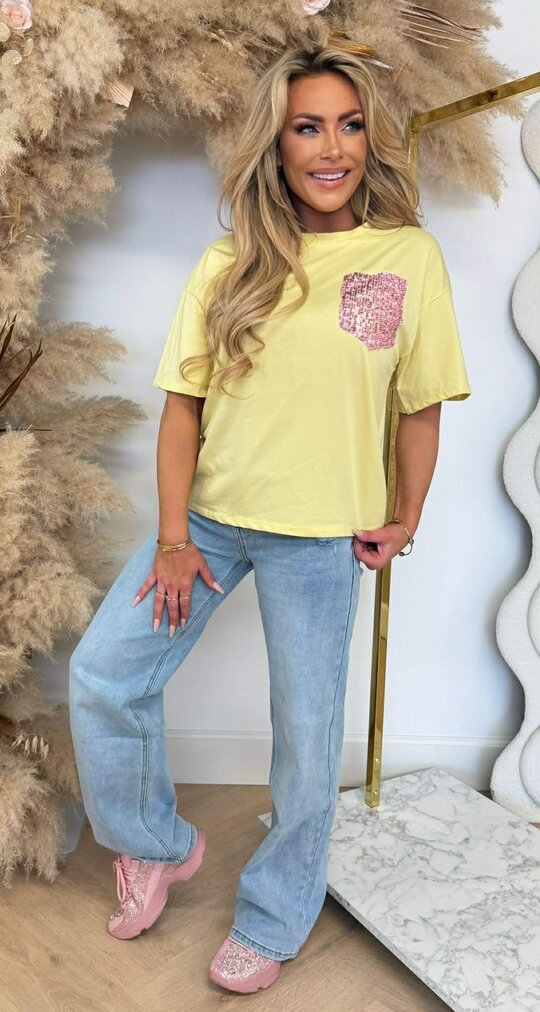 LUCY PINK PAILLET TEE YELLOW