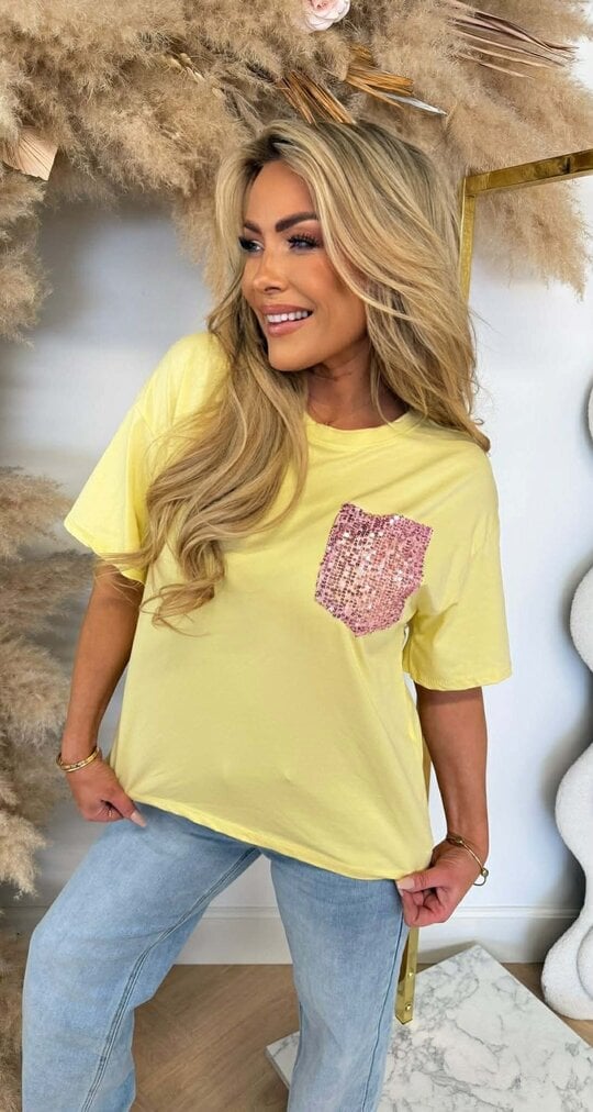 LUCY PINK PAILLET TEE YELLOW