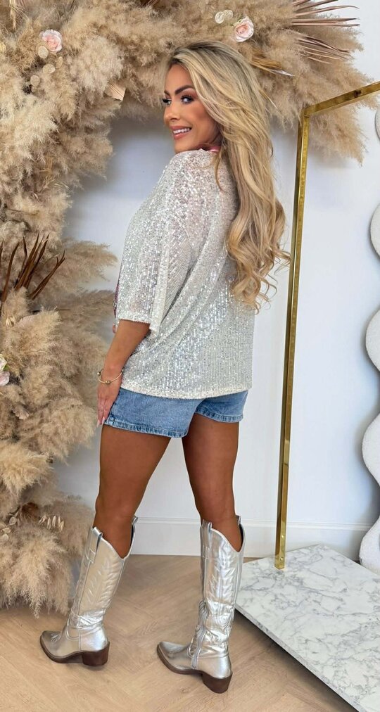 LA PRINTY SEQUIN TEE PINK