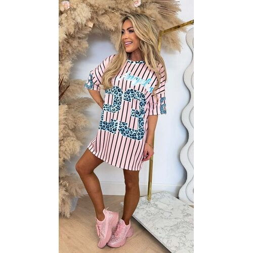 JERSEY BASEBALL LEO STRIPE LONG TEE PINK