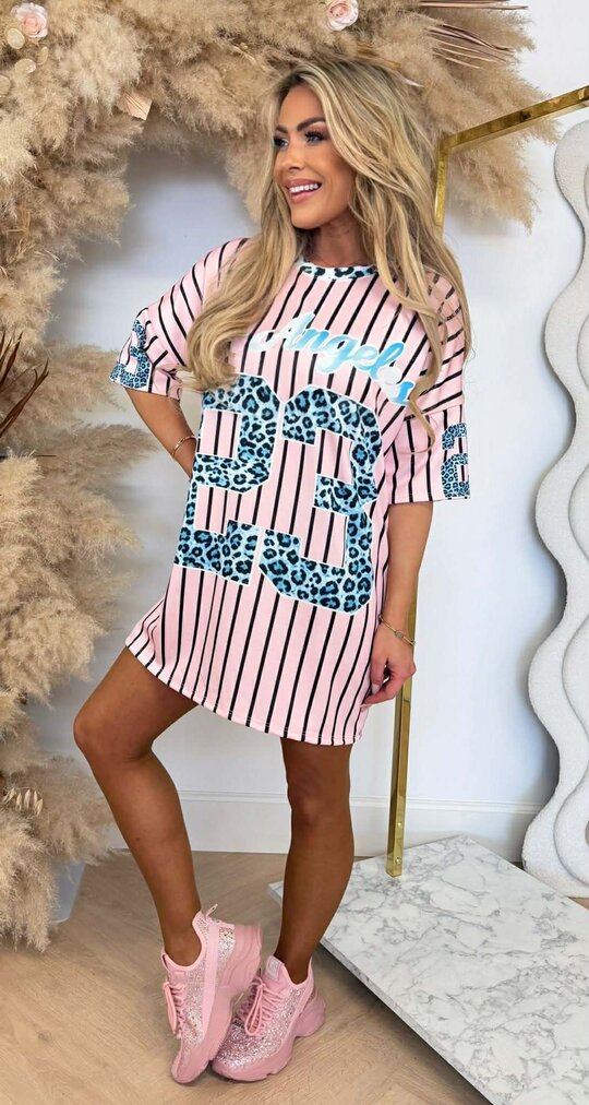 JERSEY BASEBALL LEO STRIPE LONG TEE PINK