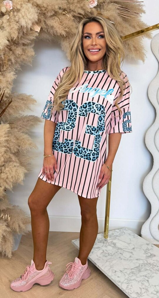 JERSEY BASEBALL LEO STRIPE LONG TEE PINK