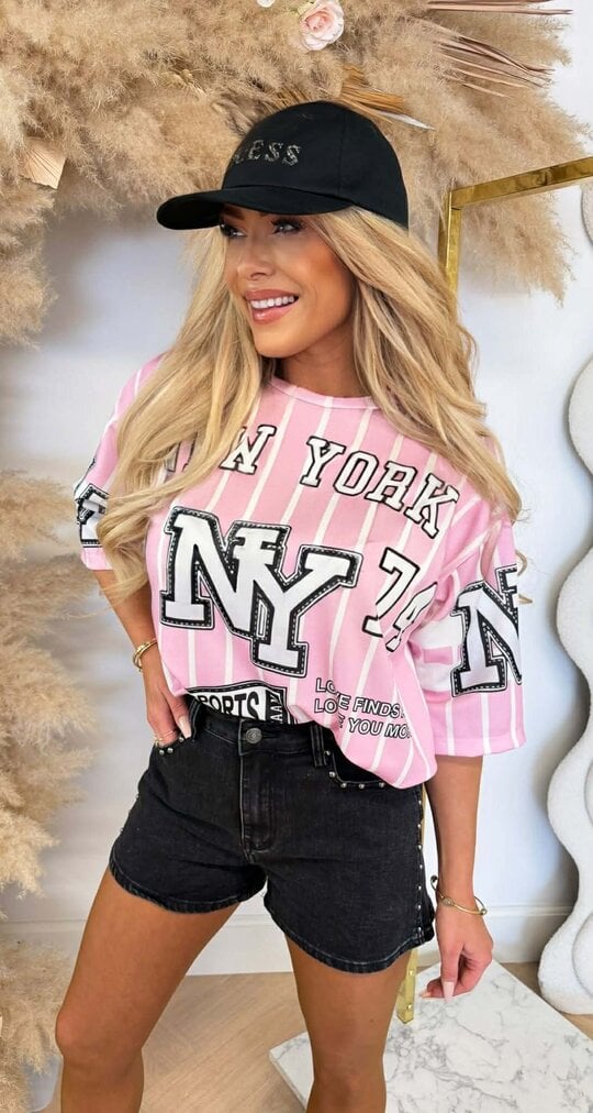 LOVE NY BASEBALL TEE PINK