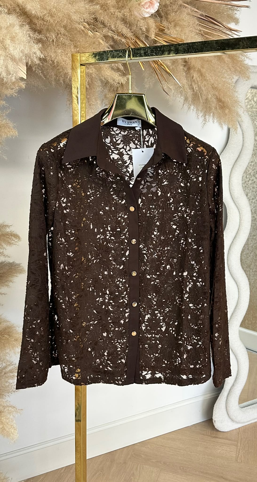 BY SWAN LACY BLOUSE 9806 COFFEE