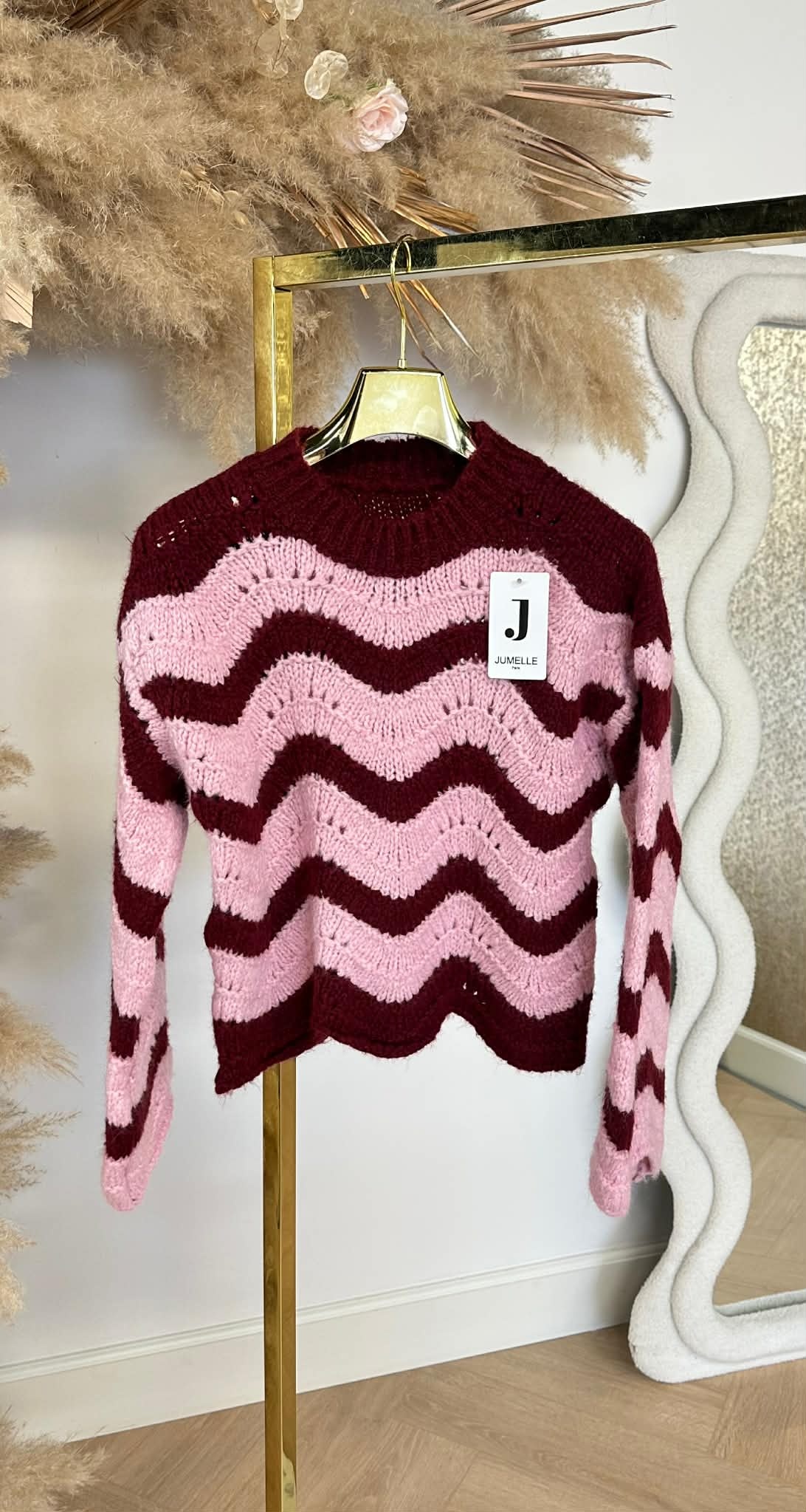 STRIPE SCHULP SWEAT BORDEAUX/PINK