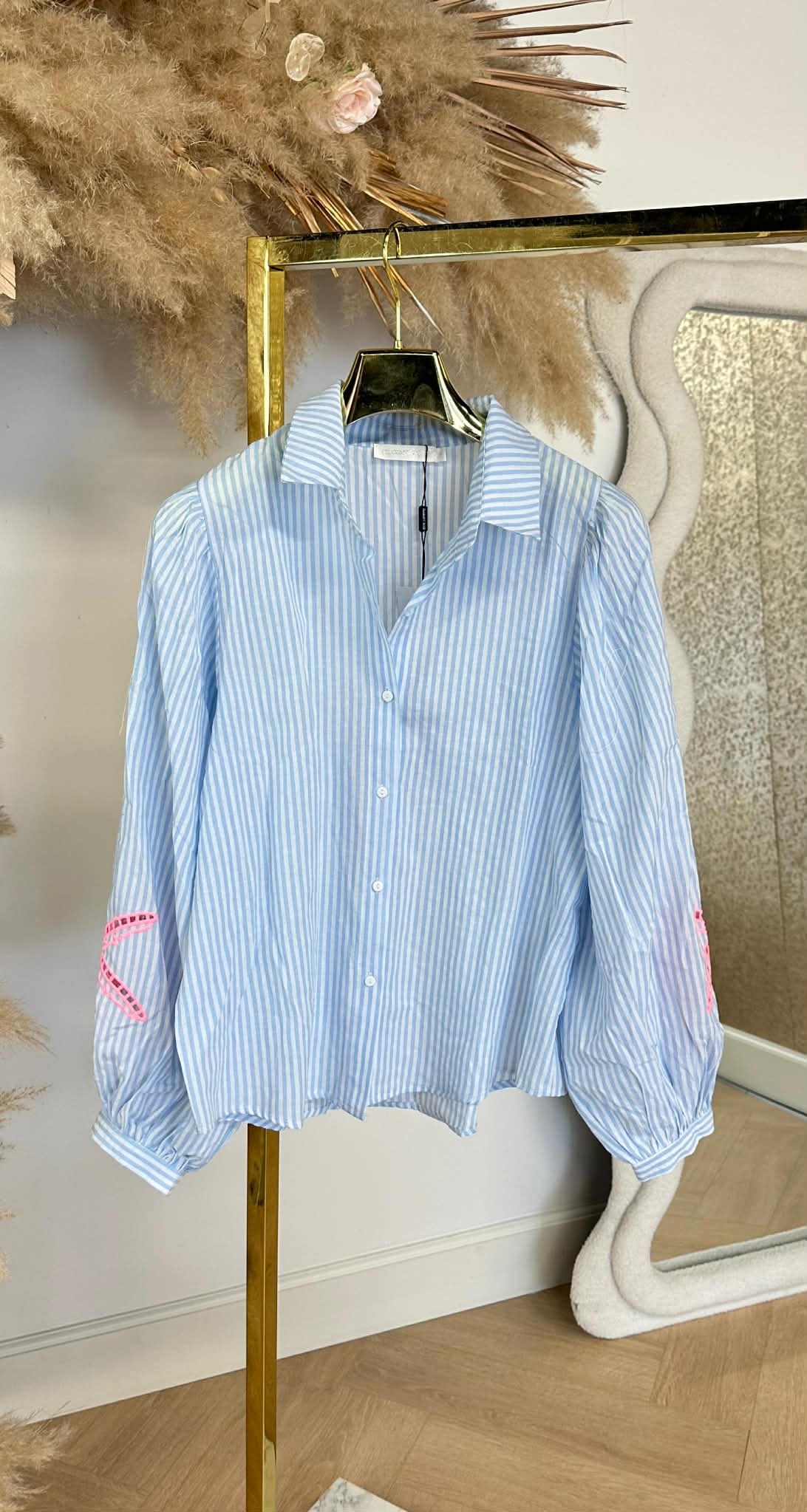 PEN STRIPE PALM BLOUSE 4738 BLUE