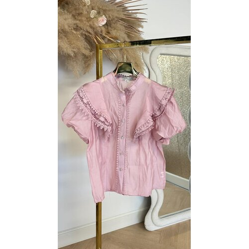 DIAMOND BUTTON LACE BLOUSE 8528 PINK