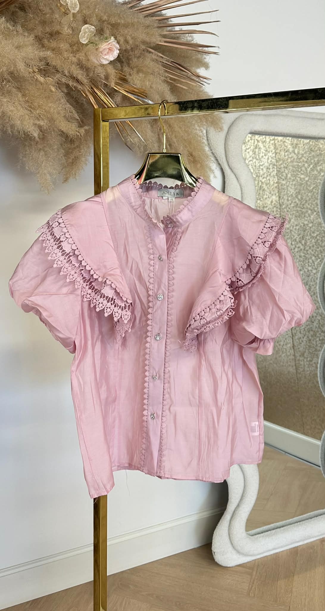 DIAMOND BUTTON LACE BLOUSE 8528 PINK