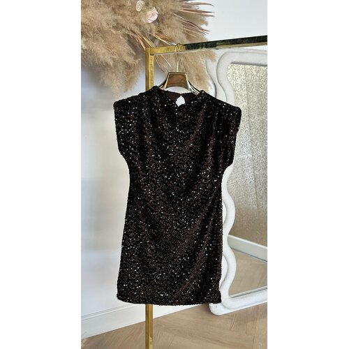 SHOULDER PARTY SEQUIN DRESS CHOCO